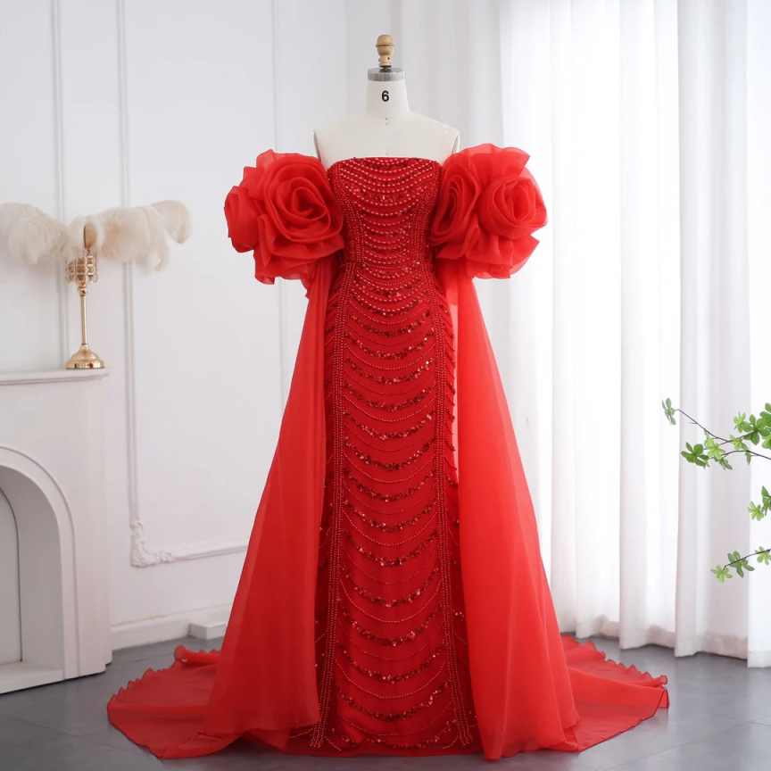 Sexy Strapless Pearls Mermaid Wedding Dresses Beading Sequins Arabic Bridal Gowns With Cape Floor Length Wedding Robe Customized