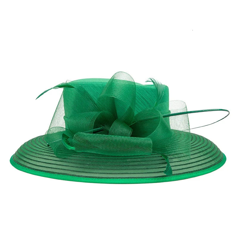 Green Cocktail Satin Cloth Hat Elegant Pography Hats Chain Fashion Formal Masquerade Flower Wedding Top Female Women 250707
