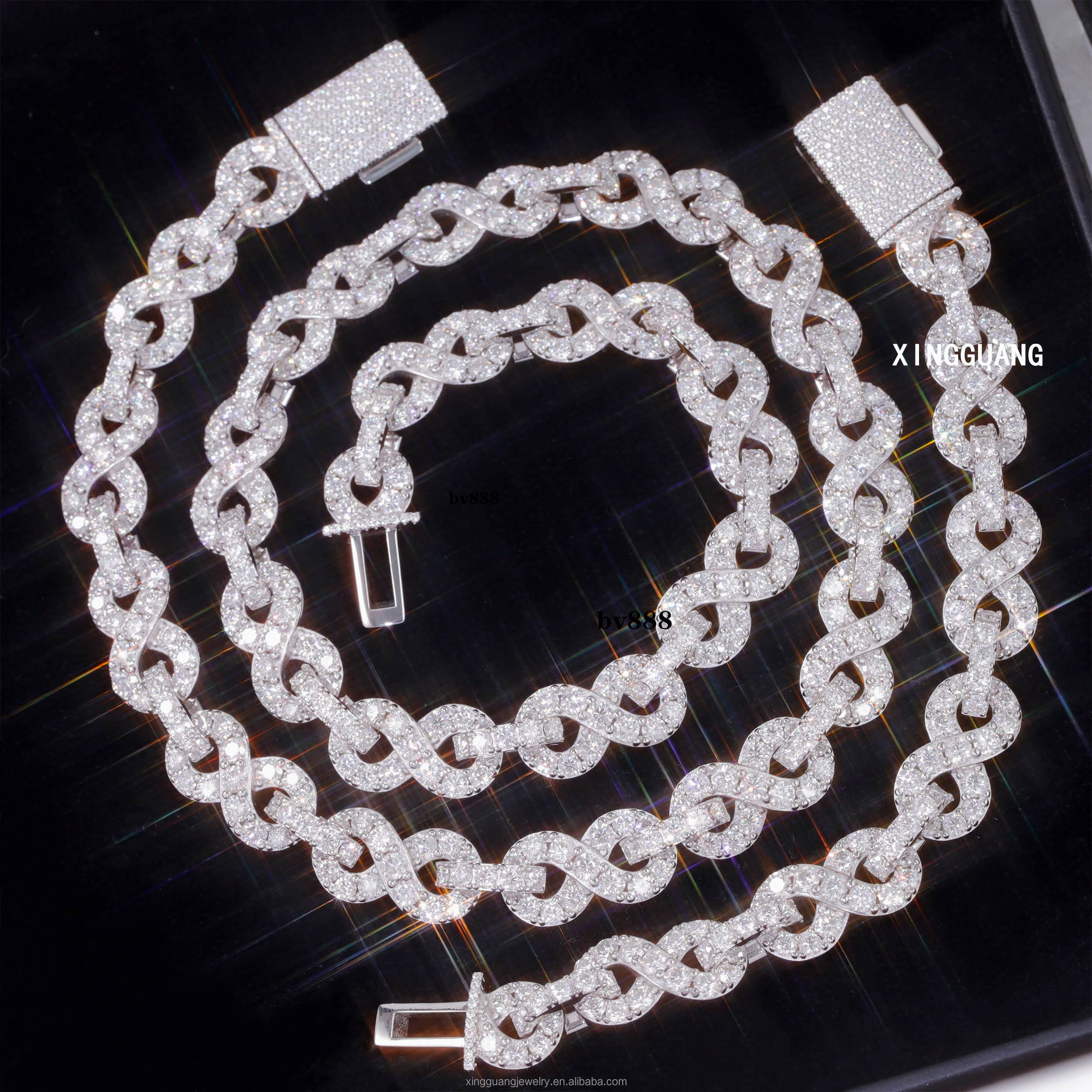 NEW Fashion 18k Gold Plated 13mm Hip Hop VVS Moissanite Diamond 925 Sterling Silver Cuban Link Chain Come with GRA Certificate