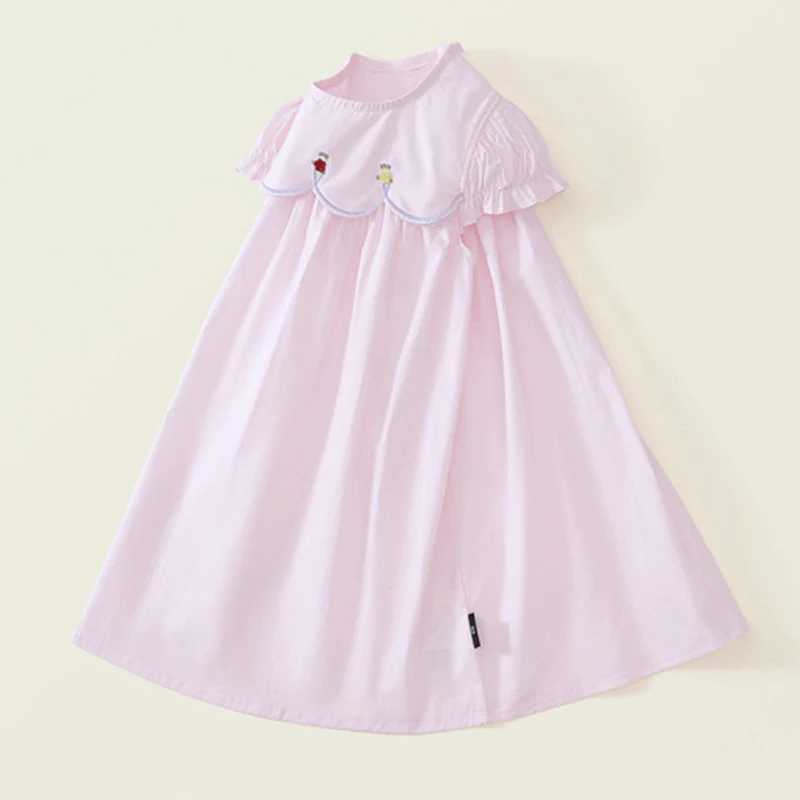 1-6 Years Summer Childrens Clothing Summer Baby Girl Dress Flower Collar Rose Embroidery Ruffled Edge Dress Sweet And Cute Casual R250707