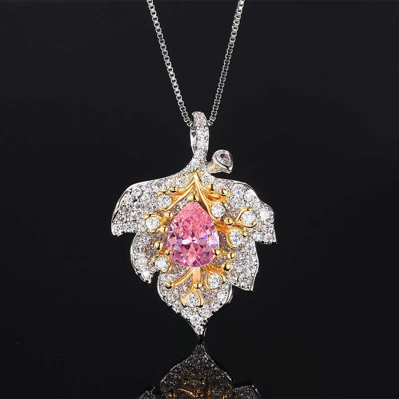 Exaggerated Colorful Gem Imitation Natural Pigeon Blood Red Royal Blue Pink Yellow Zircon Pendant Teardrop Necklace For Women E11