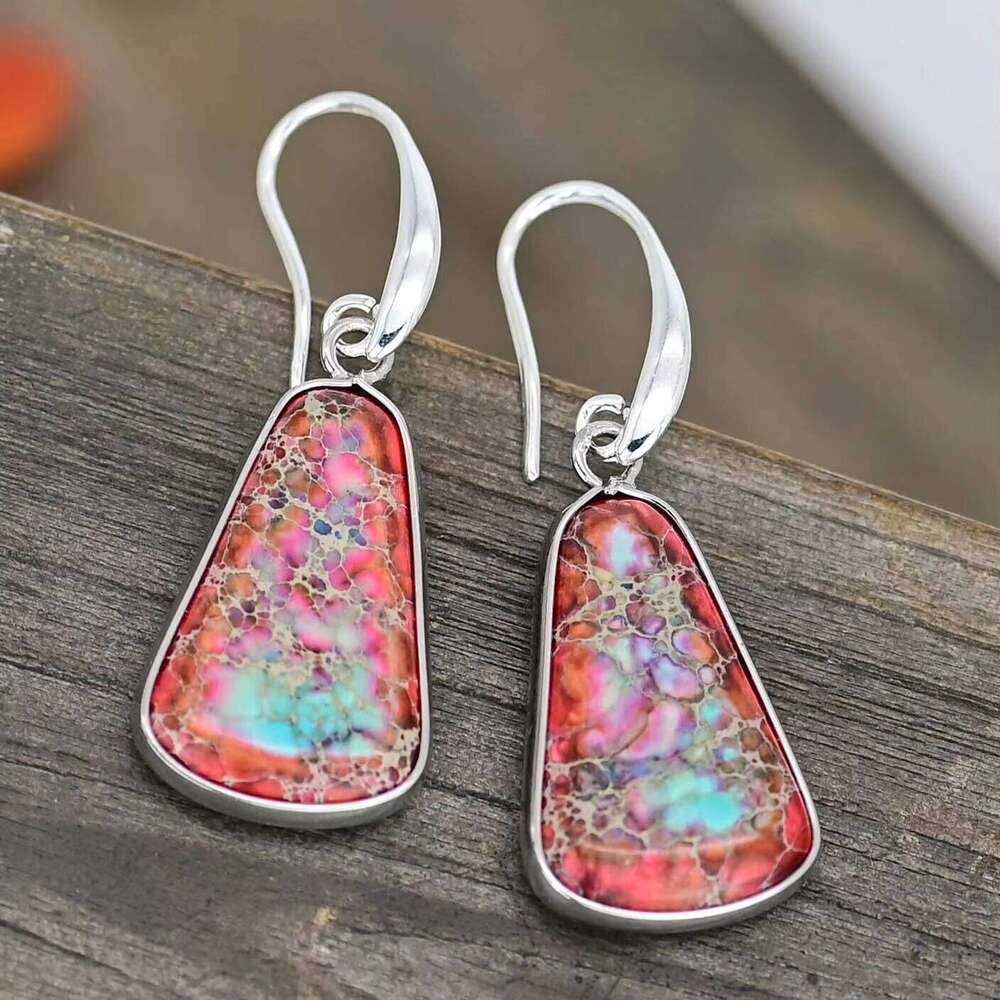 Bohemian Style Natural Imperial Stone Pendant Earrings Water Drop - Shipped
