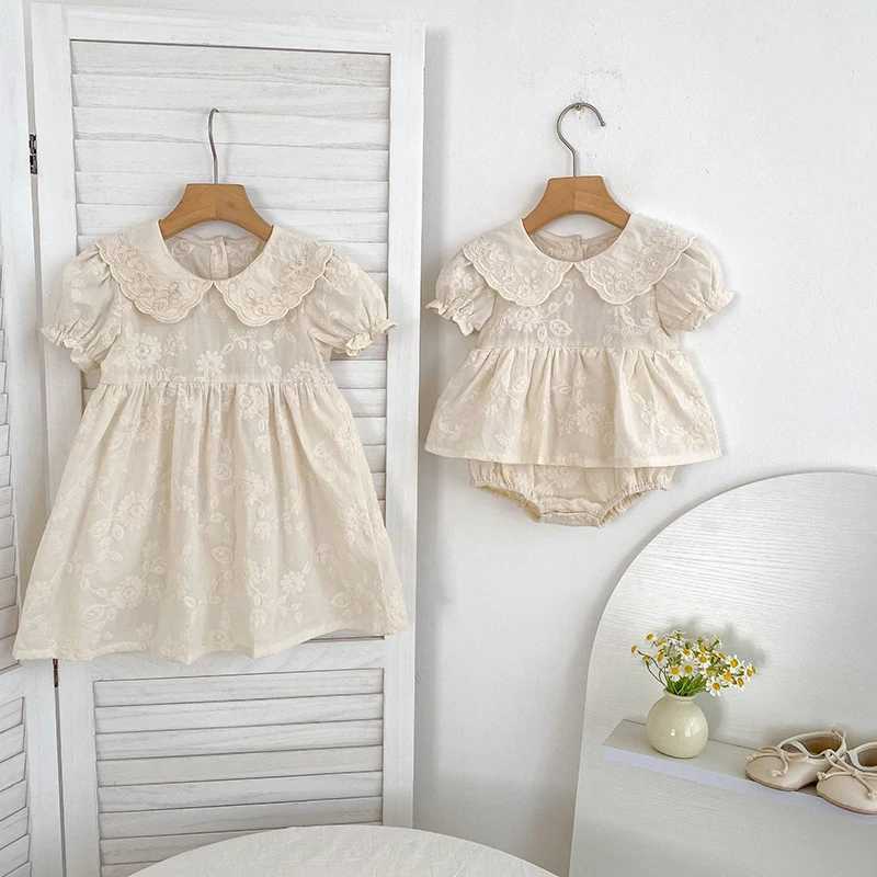 Summer Sisters Outfits Girl Infant Puff Sleeve Rompers Newborn Baby Embroidered Cotton 1-6 Years Fashion Princess Dress Kids Clothes R250707
