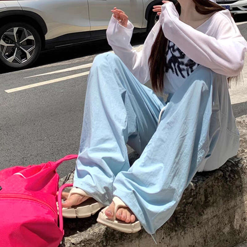 Dopamine Quick-Dry Casual Sports Women's Summer Thin Korean High-Waisted Loose Slimming Straight-Leg Wide-Leg Pants B5