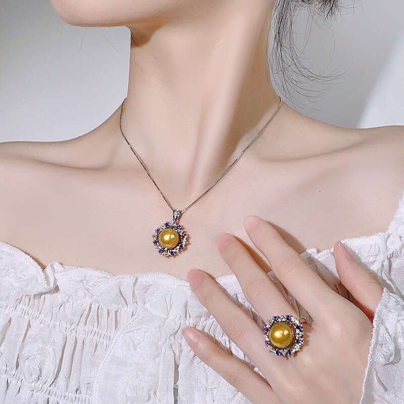 New Jewelry Set Imitation Natural Pearl Necklace Ring Unique Charm Women's Fashion High-End Versatile Caf