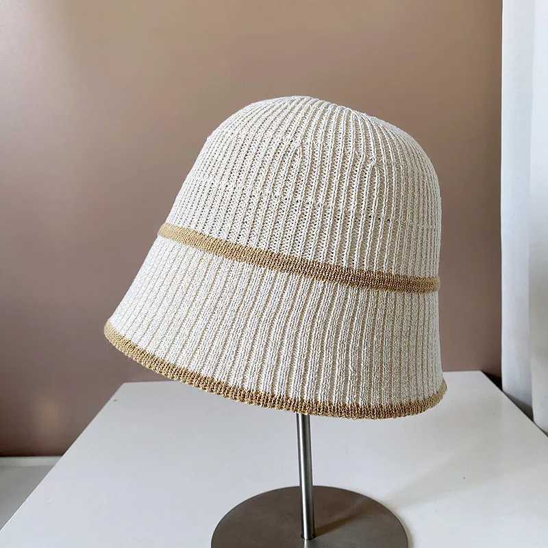 Knitted Women Bucket Hat Luxury Sunscreen Panama Summer Breathable Sun Protection Fisherman Hats Streetwear Foldable Beach Cap Y250707