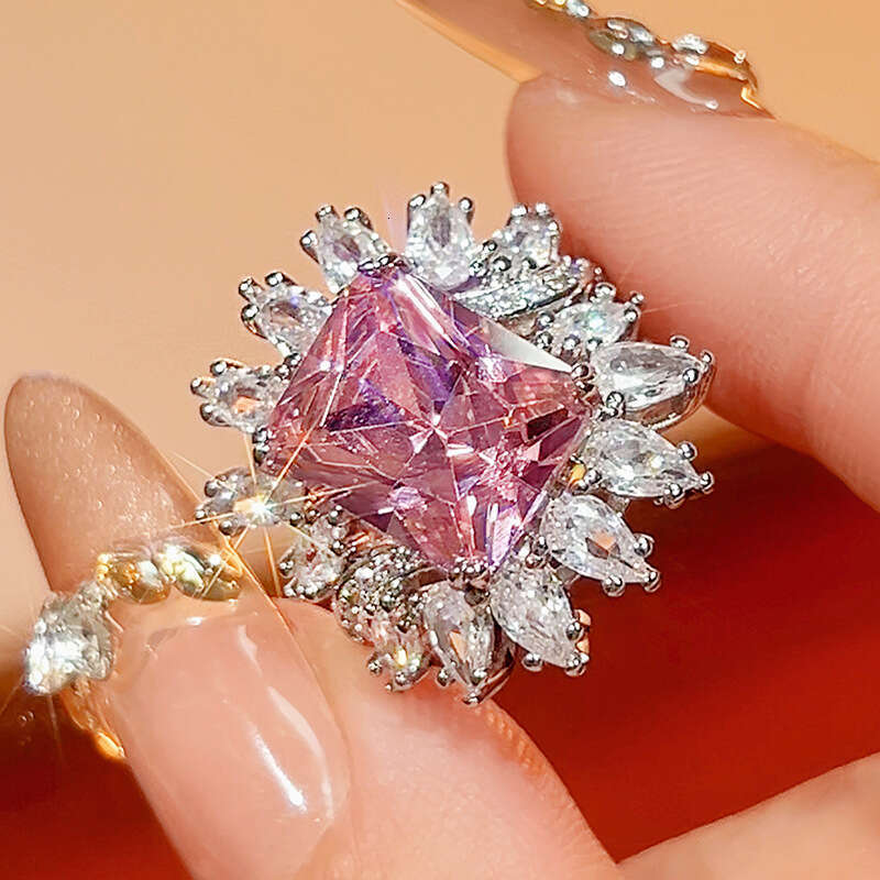 New Jewelry Set Ring Earrings Rectangular Dia Gemstone Fashion High-End Women's Style 81E