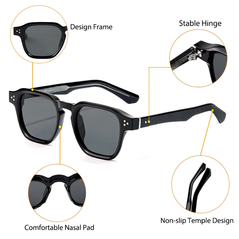 CATERSIDE Classic Square Sunglasses Men Core Insert Temple y Sun Glasses Women Travel Beach Party Festival Gifts 250707