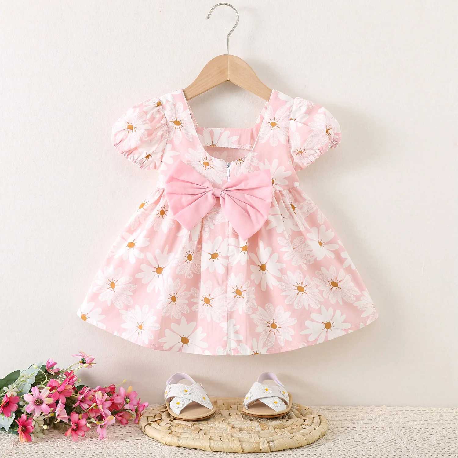 Baby Girl Dresses Summer Daisy Bow Short Sleeve Girls Dresses Cute Girls Beach Dresses Baby Girl Clothing R250707