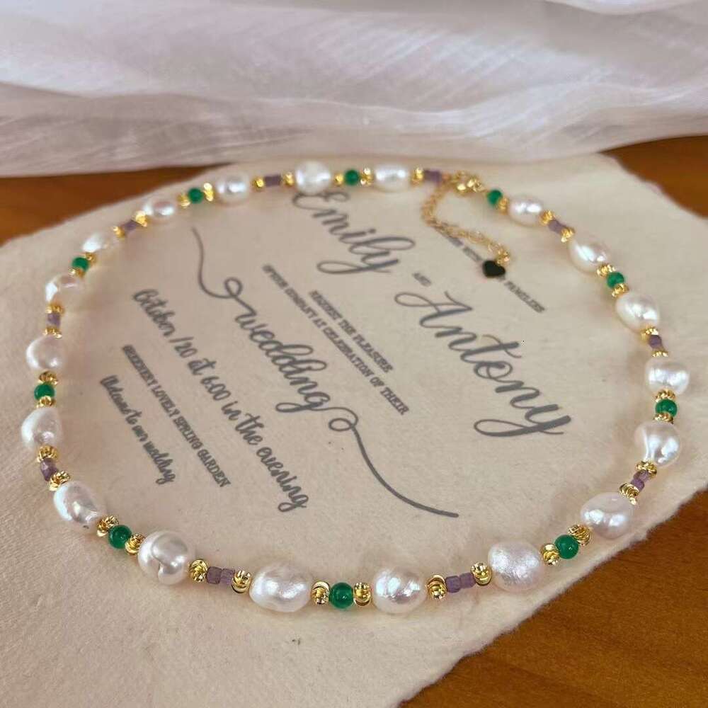 DHCollections Oriental Vintage Freshwater Pearl & Jade Crystal Beaded Necklace for Women & Girls