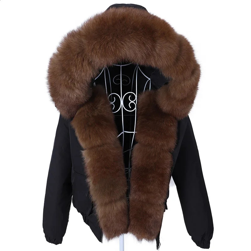 MAOMAOKONG Fashion Short Women Natural Fox Fur Raccoon Fur Collar Winter Parka Bomber Jacket Waterproof Coat Cotton-padded 250703