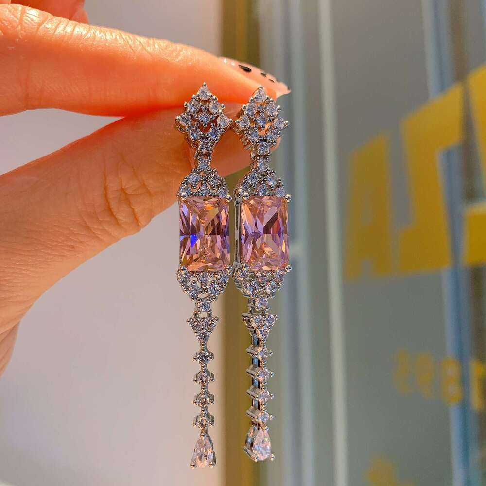 Huayoumei S Sier Needle Colorful Zircon Tassel Paraiba Long Earrings 884