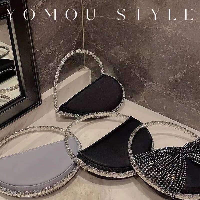 Designer bag 99 Crystal Shiny Dias Evening Bag Satin Women's Handbag Rhinestones Circular Metal Handle Clutch Purse For Wedding Party