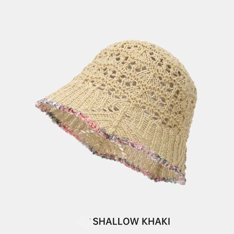 2024 New Hollow Woven Dome Lace Basin Cap Spring and Summer Leisure Fisherman Hat Outdoor Sun Visor Luxury Bucket Hat Y250707