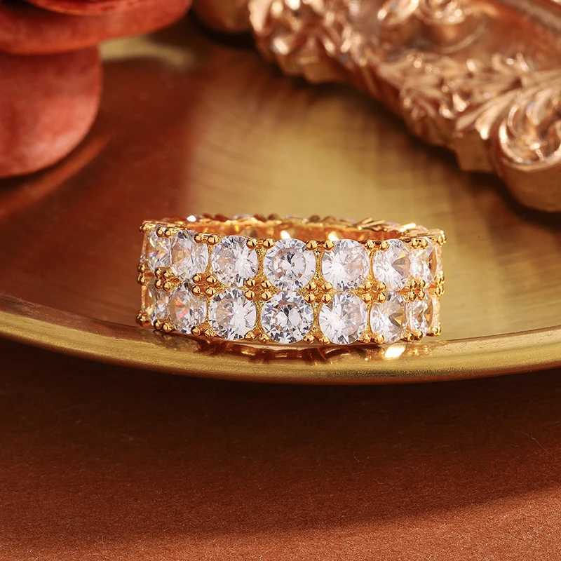 925 Sterling Silver Luxury Double Row White Zircon Ring For Ladies Wedding Party Birthday Fashion Jewelry Gift XJ250707