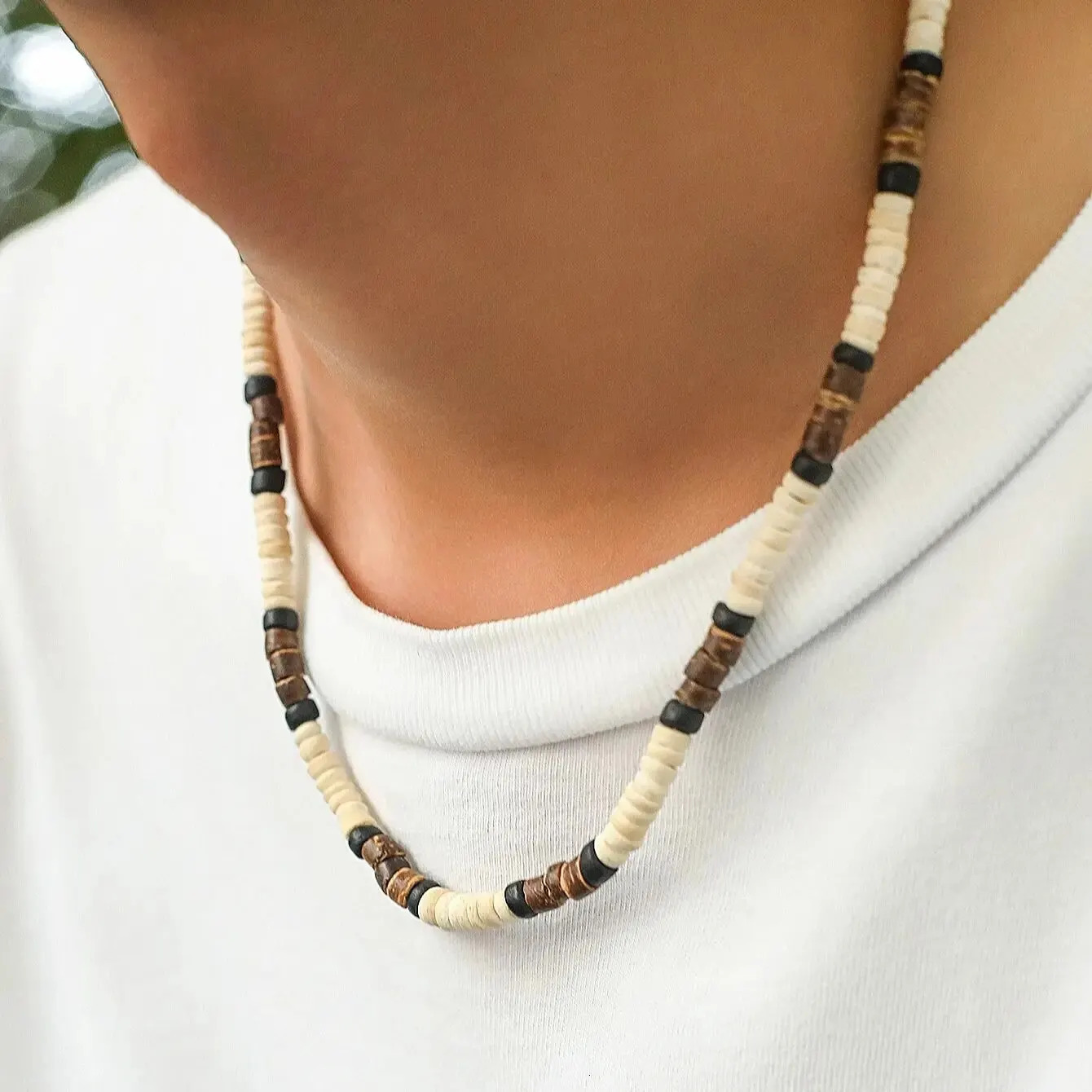 Fashion Men Summer Beach Wooden Bead Surfer Necklace Simple Geometric Tribal Ethnic Handmade Chain Steampunk Male Jewelry Gift 250704