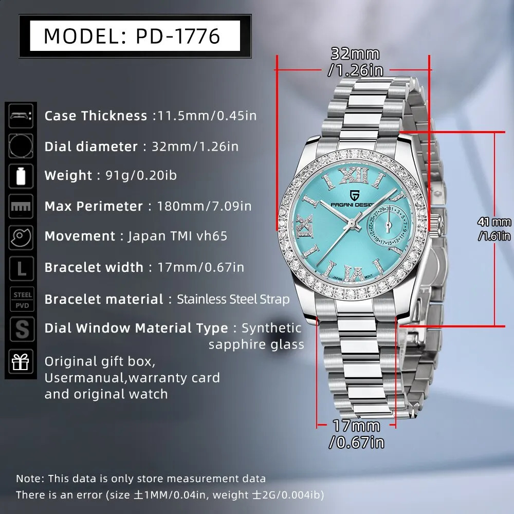 PAGANI N 32MM Womens Wristwatch Elegant y Quartz Watch for Women Fashion Waterproof Watches Sapphire Clock 250707
