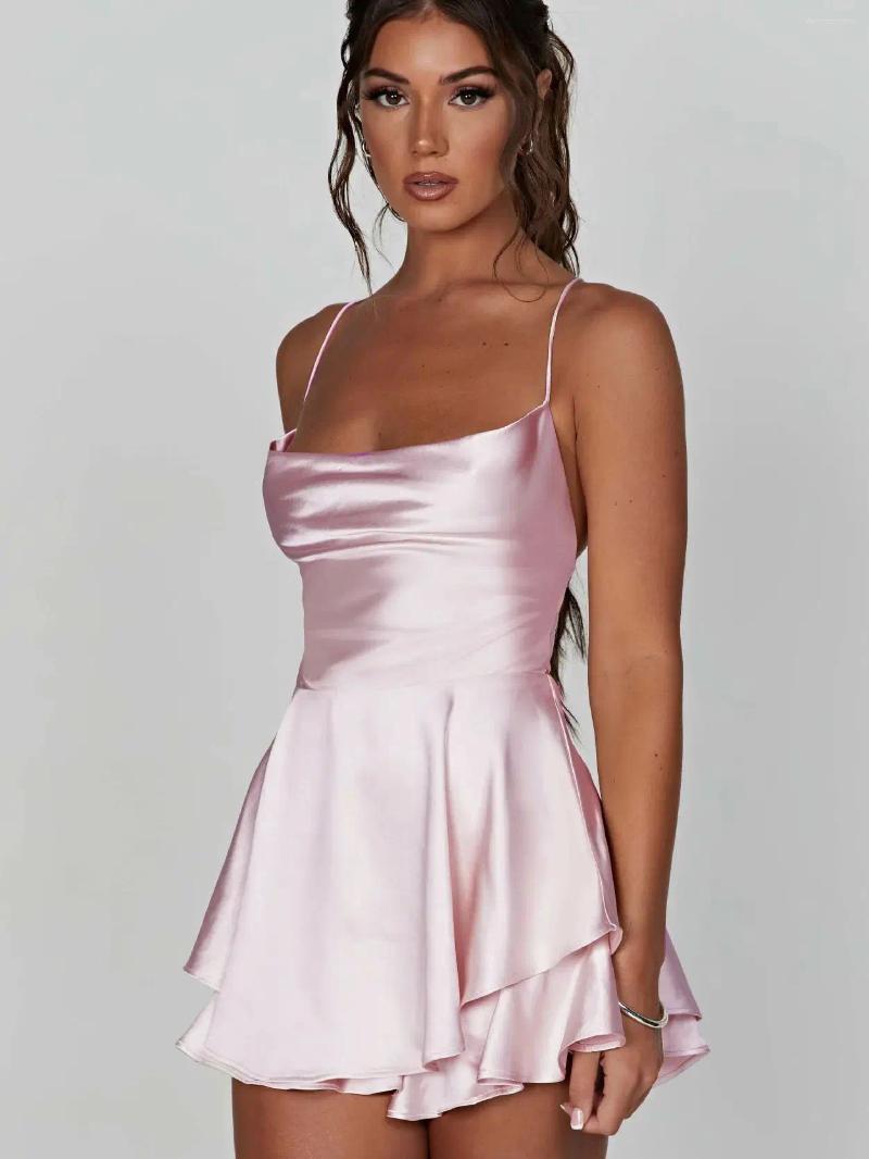 Casual Dresses 2025 Summer European And American Style Sexy Slimming Show Solid Color Dress Short Women's