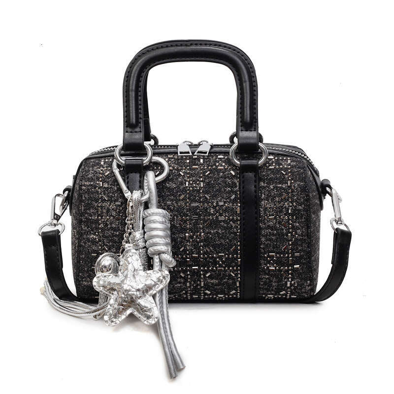 2025 New Free shipping Fashion Handbag Denim Rhinestone Boston Women's High-end Single Shoulder Crossbody Casual Bag