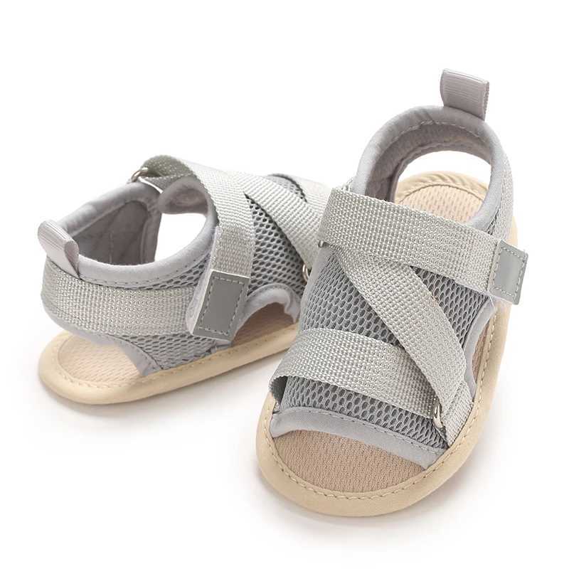 Gray Summer 0-18M Newborn Sandals High-Quality Soft Sole Anti-Slip Breathable Babys First Walking Shoes R250707