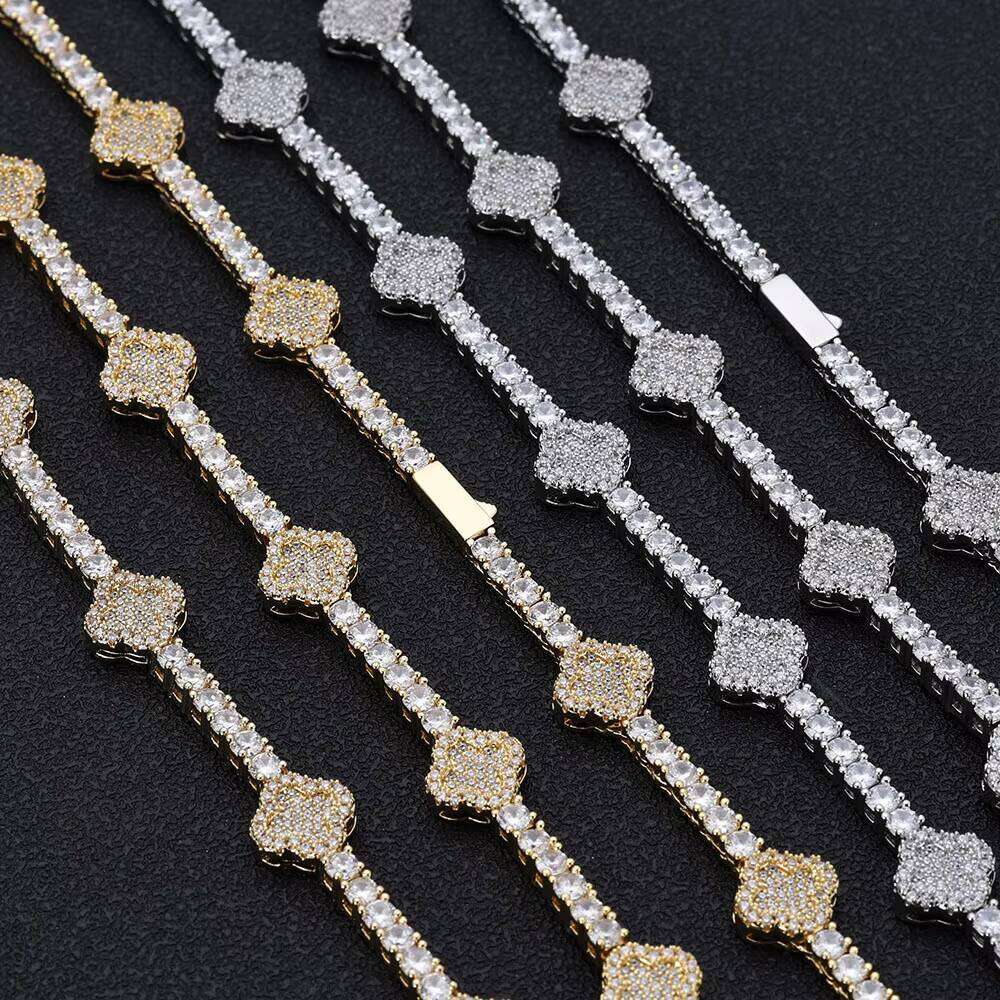 NUOYA Fashion Jewelry Small Four Leaf Clover Tennis Bracelet Gold Plated Brass Cubic Zirconia Chain & Link Bracelets for Women