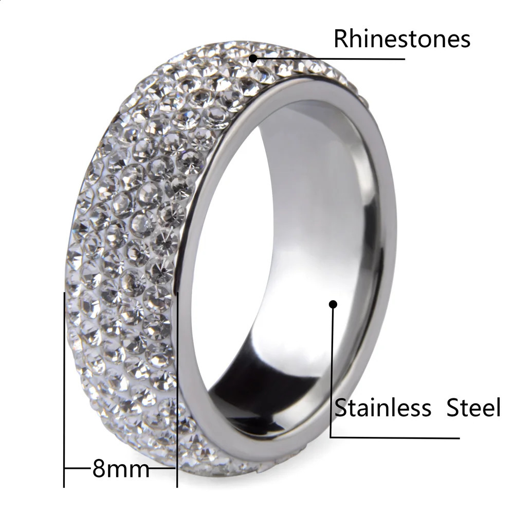Arc Stainless Steel Crystal Womens Ring Full Size Black White Bling Engagement Wedding For Men Women Jewelry Gift 250624