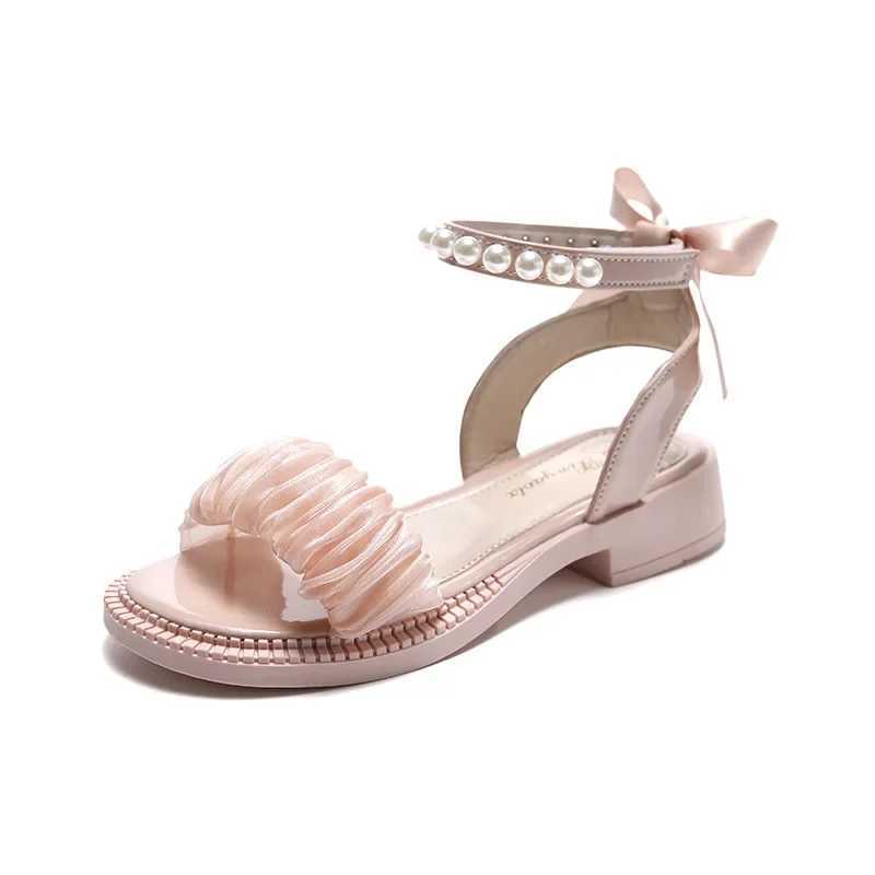 Childrens Sandals Summer Elegant Girl Princess Dress Bowtie Sandals Fashion Beading Ankle Strap Kids Casual Sweet Roman Sandals R250707