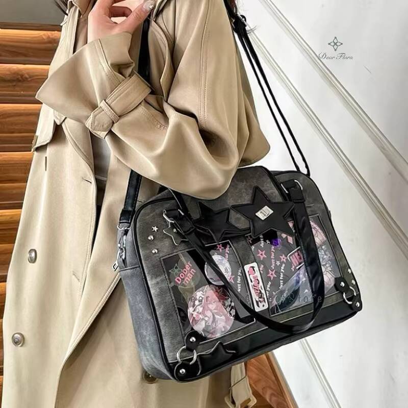 Y2K Trendy Star Ita Lolita Girl Transparent Pocket Fashion Crossbody Womens DIY Display Shoulder Bag Cute Purse Handbag ddmynov