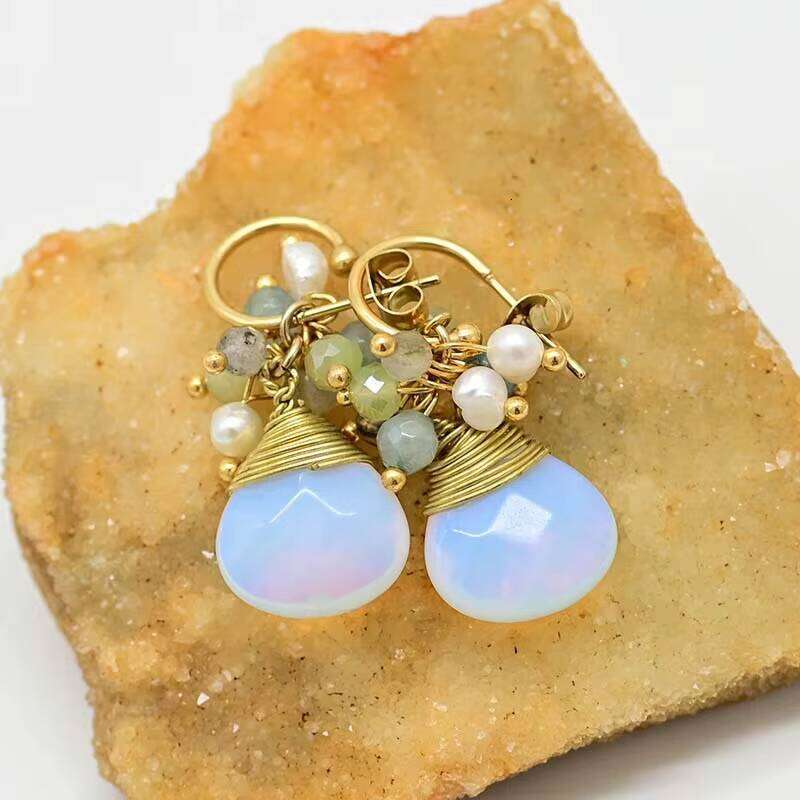 Bestselling Opal Crystal Pearl Beaded Bohemian Chic Earrings Water Drop - Shipped