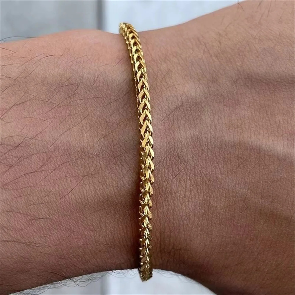3mm Stainless Steel Geometric Square Cuban Bracelet Simple Men Trendy Jewelry For Women Accessories 250707