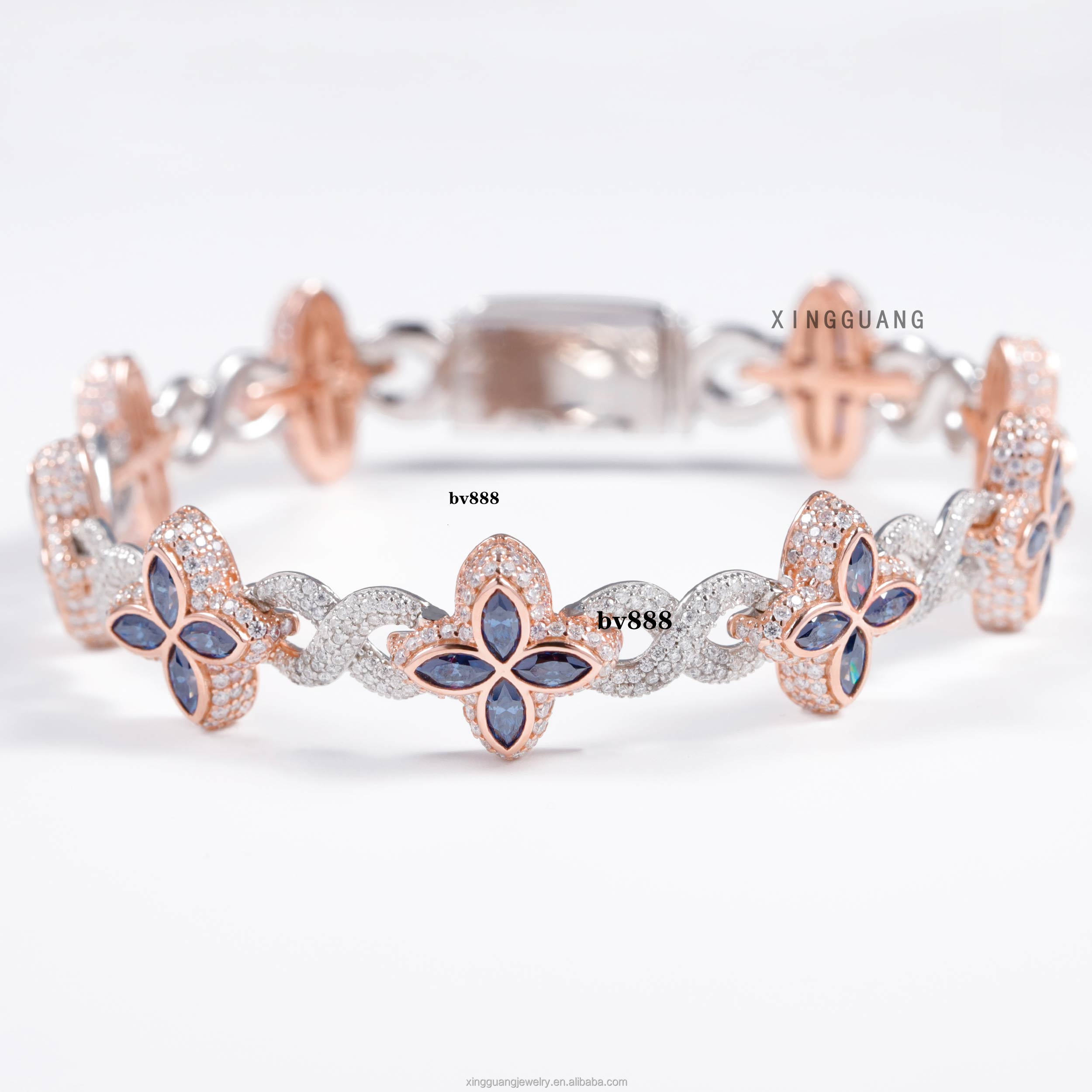 New Fashion Four Leaf Clover Bracelet 925 Sterling Silver Colored Marquise Moissanite Infinity Link Clover Cuban Bracelet