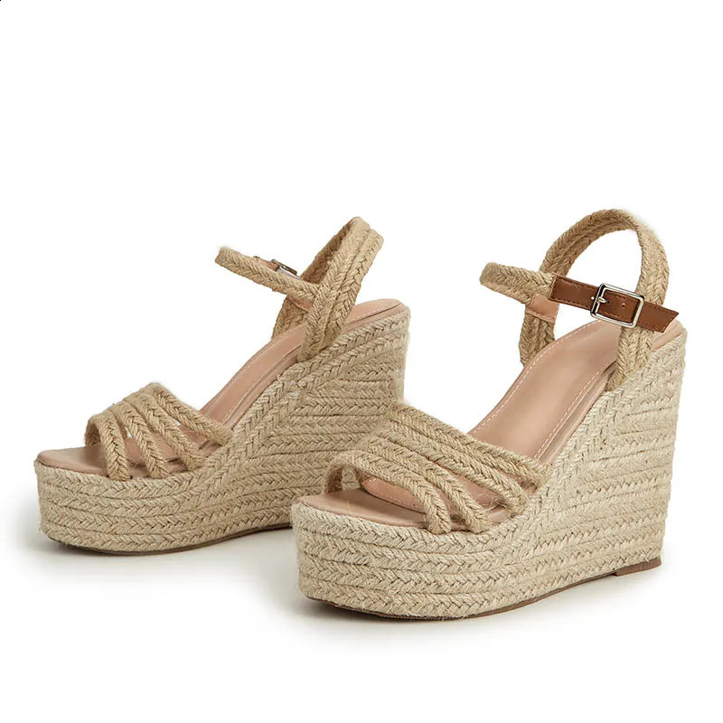 EAGSITY 2024 n bohemian wedges platform peep toe sandals ankle strap high heel comfort casual shoes pumps rope sole 250703