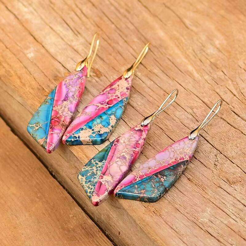 Elegant Bohemian Triangle Natural Stone Mixed Color Earrings