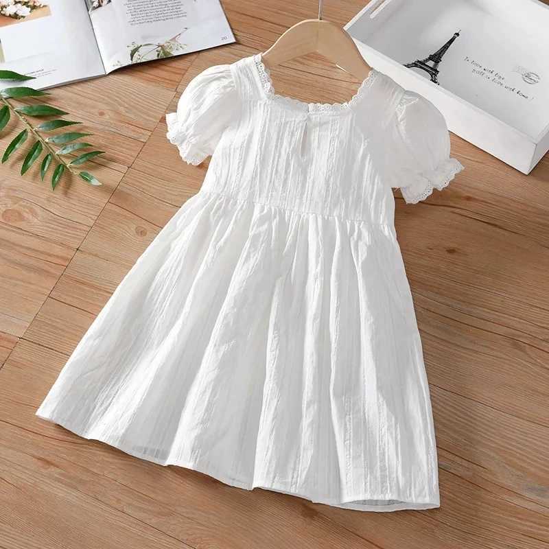 Little Maven Korean Summer Cute Baby Girl Solid Clothes Elegant White Dress Lace Children Refreshing Girls Princess Party Dress R250707
