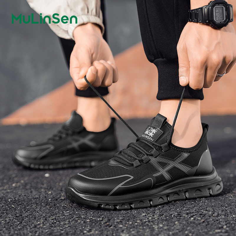 Mulinsen men's classic breathable running shoes-black mesh ultra-light casual sports shoes 2025 new ultra-light running shoes