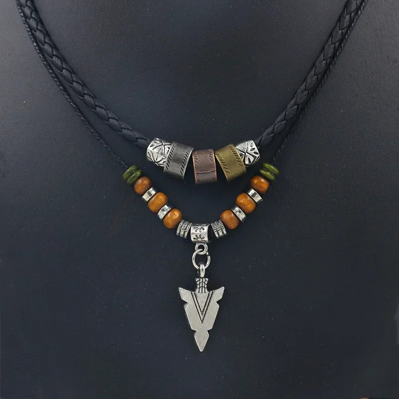 Stacked Artificial Leather Rope Beaded Necklace Men Vintage Layered Tribal Pendant For Jewelry Collar Hombre 250704