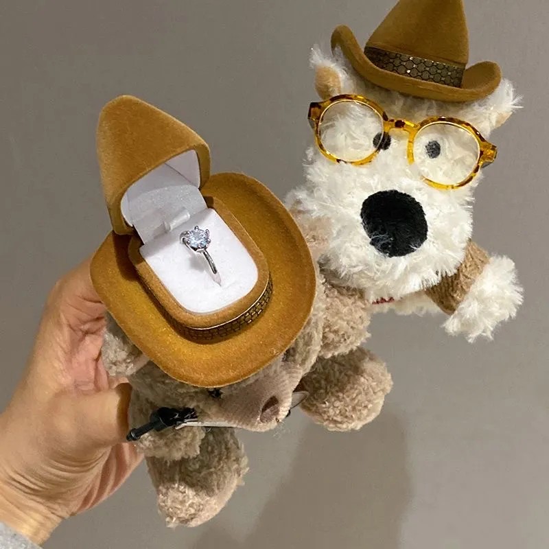 Creative Literary West Highland White Terrier Plush Doll, Ring Holder & Cute Cartoon Decoration, Jewelry Storage Box