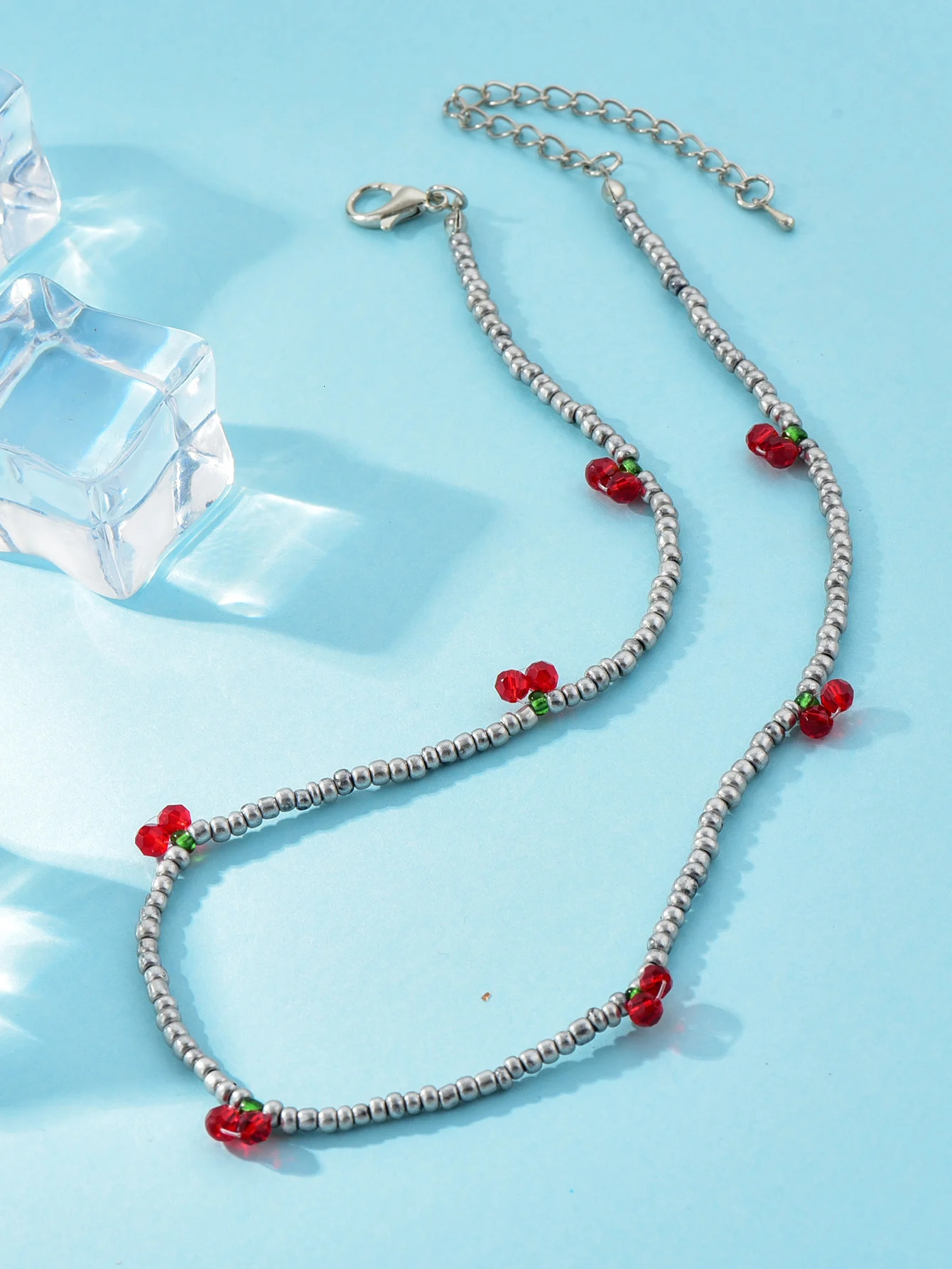 Long Way Summer Lovely Rice Beaded Necklace Fresh With Strawberry Cherry Women 250704