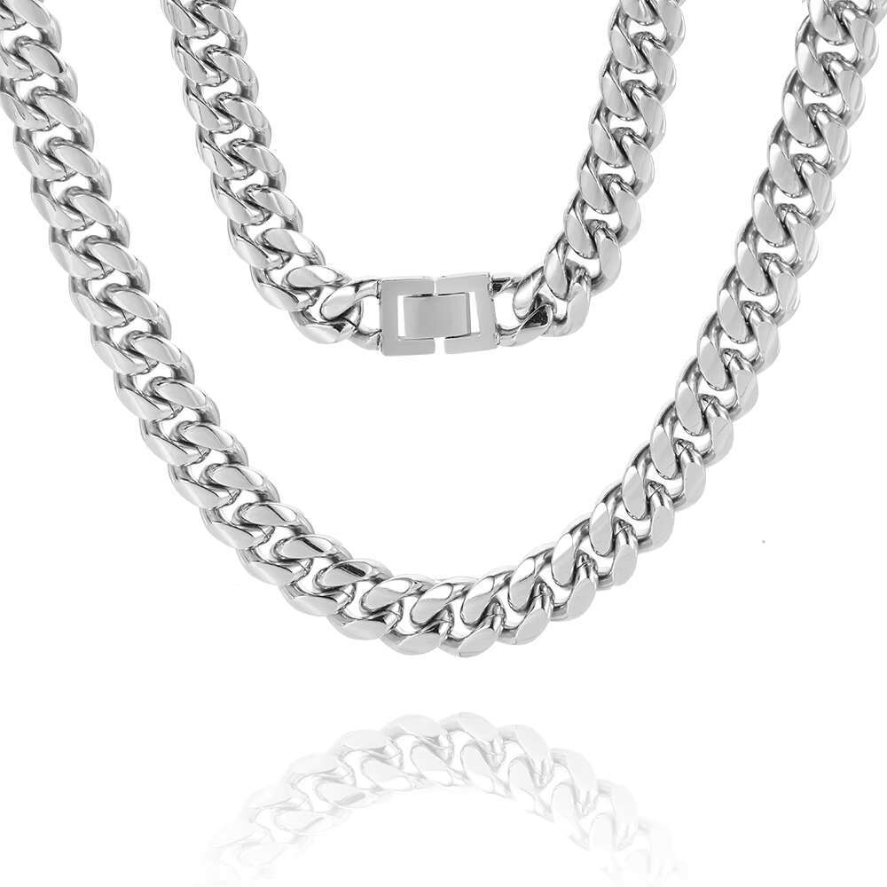 NUOYA 10mm Hip Hop Style Cuban Link Necklace 18k Gold Plated Mens Chain Stainless Steel Jewelry for Gifts
