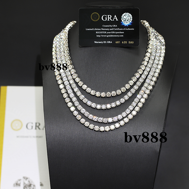 Wholesale Hip Hop Mens Women 2/3/4/5/6.5mm 925 Sterling Silver with Lab Grown Vvs Mossanite Diamond Moissanite Tennis Chain