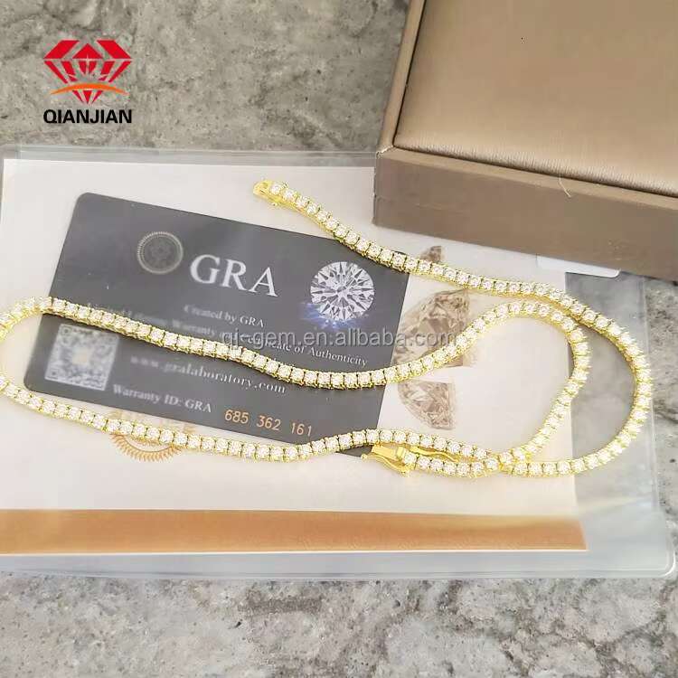 Qianjian Direct Factory Sale 925 Silver Tennis Link Necklace with D VVS Moissanite Diamond 3-5mm Iced Link Chain
