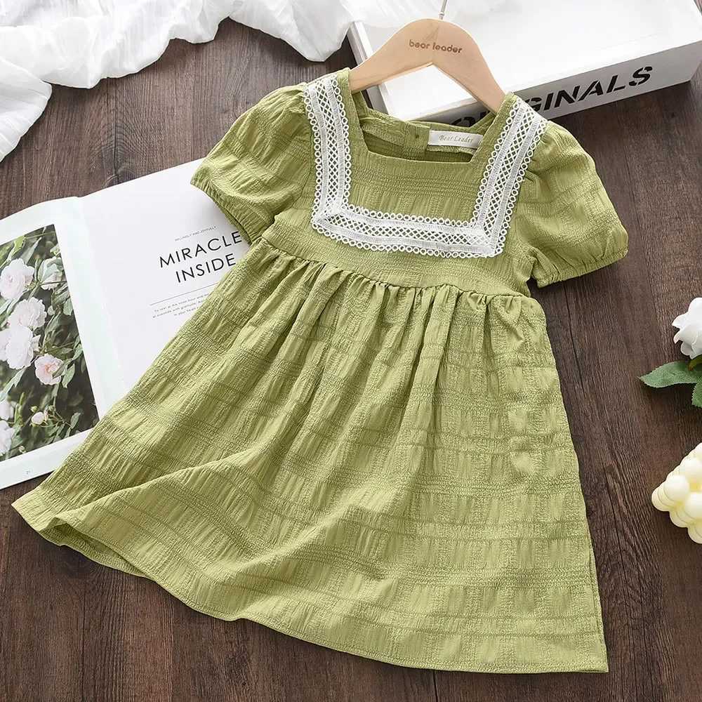 Girls Summer Fashion Puff Sleeve Square Collar Cute Princess Dress 1 Piece 2-7 Years Kids Solid Color Casual Clothing R250707