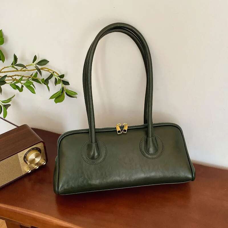 Fashion Portable Baguette Retro High-quality Pu Large-capacity Bowling Underarm Shoulder Bag Niche Design Light