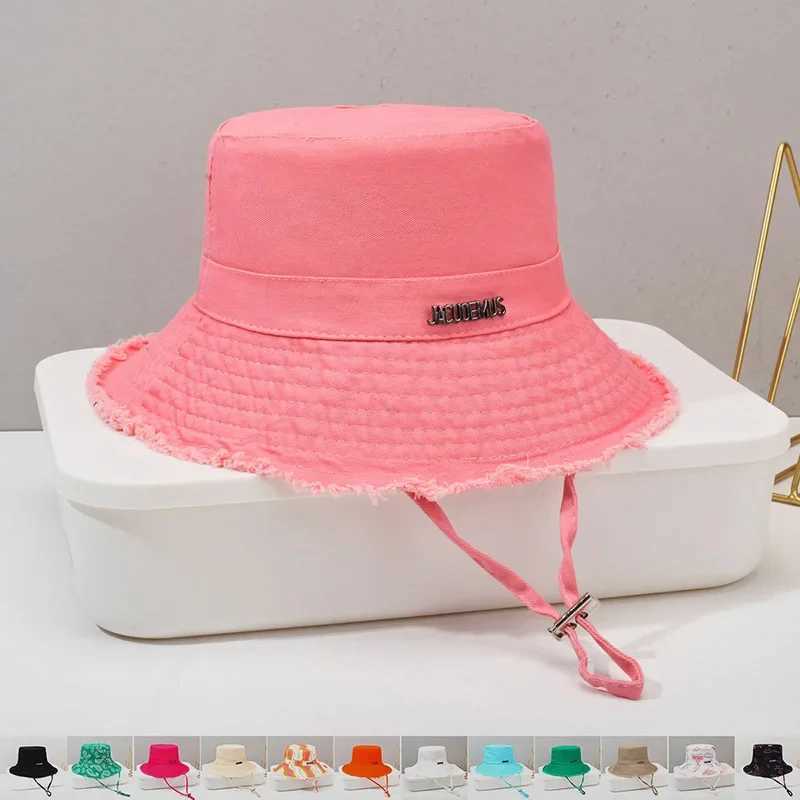 2025 New Frayed Metal Letter Large Brim Fishermans Hat for Women Summer Sun Protection Outdoor Hiking Trend Sun Protection Hat Y250707