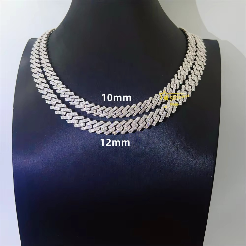Iced out pass dia tester vvs moissanite jewelry necklace bracelet women 10mm cuban link chain