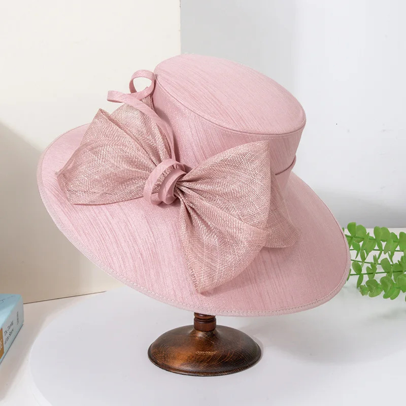 Elegant Wide Brim Black Hats For Women Big Bow Formal Occasion Kentucky Cap Lady Wedding Cocktail Party Flat Top Fedoras 250707