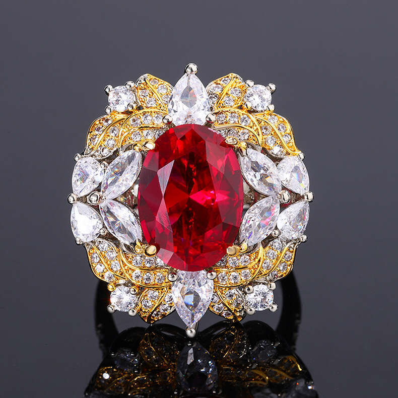 Aquamarine Zircon Paraiba Necklace Pendant Women's Emerald Imitation Red Tourmaline Ring 534
