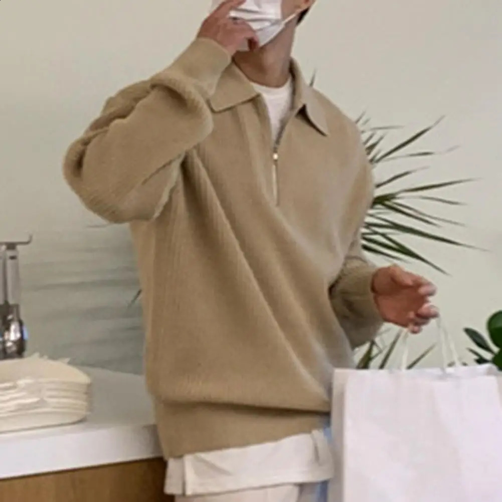 Casual Men Sweater Men Layering Piece Top Mens Half Zipper Sweater with Turn-down Collar Solid Color Knitwear for Fall Winter 250703