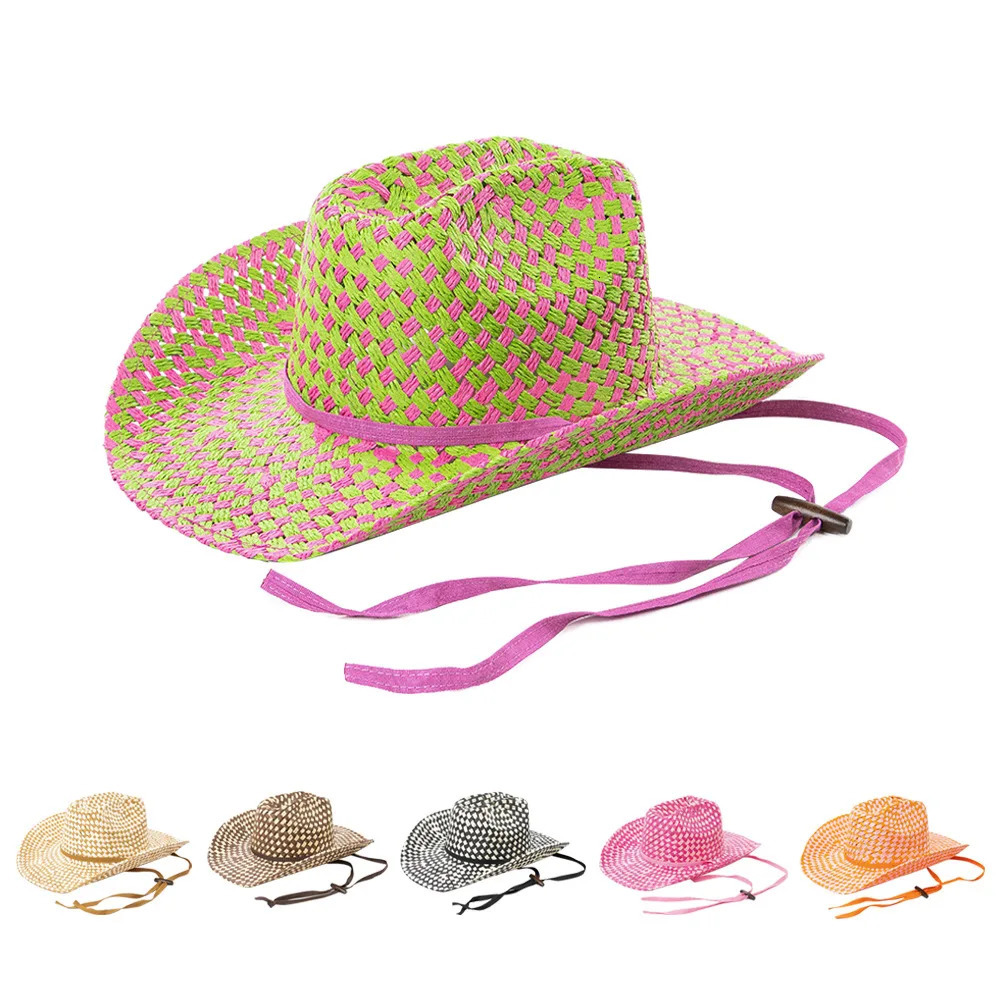 Cowboy Straw Hat Double Concave Handwoven Twocolor Western Outdoor Travel Beach Ladies Knight Sombrero 250707