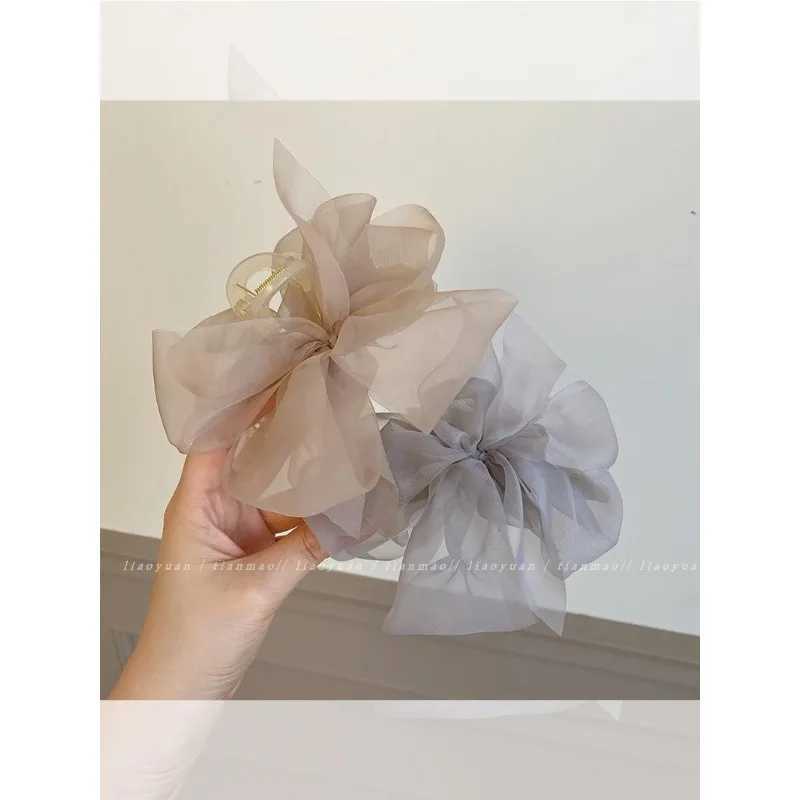 Summer Chiffon Bow Clip Female Ponytail Braid Hair Claw Clip Elegant Large Shark Clip Hair Accessories Gift Headdress Z250707